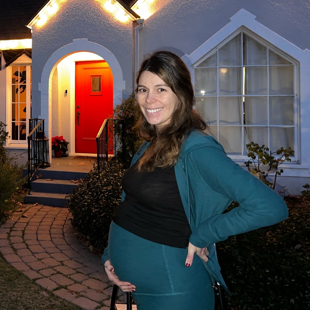 Beyond Yoga Teal blue space dye Maternity Leggings, Jacket, and top set of 3